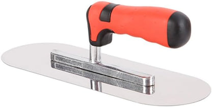 Concrete Tools Stainless Steel Pool Trowel, 10" x 3" Masonry Hand Tool with Soft Grip Handle, Lightweight, Plastering Trowel for Drywall Plastering Construction, Round End (Small:10"L x 3"W)