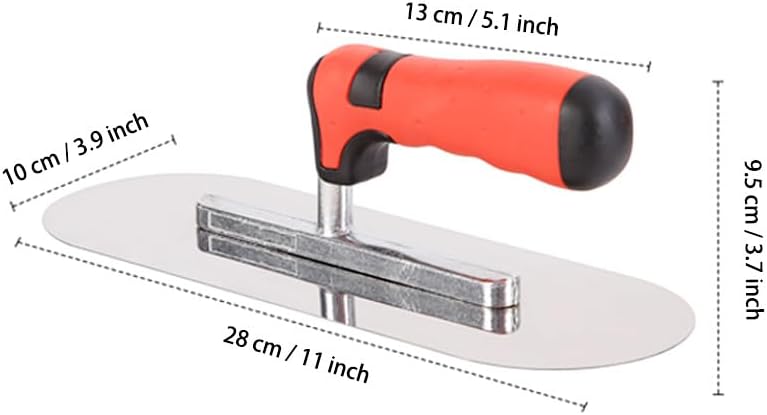 Concrete Tools Stainless Steel Pool Trowel, 10" x 3" Masonry Hand Tool with Soft Grip Handle, Lightweight, Plastering Trowel for Drywall Plastering Construction, Round End (Small:10"L x 3"W)