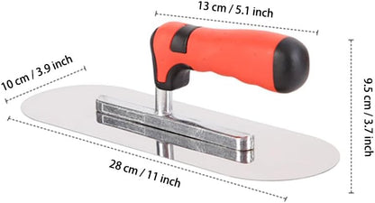 Concrete Tools Stainless Steel Pool Trowel, 10" x 3" Masonry Hand Tool with Soft Grip Handle, Lightweight, Plastering Trowel for Drywall Plastering Construction, Round End (Small:10"L x 3"W)