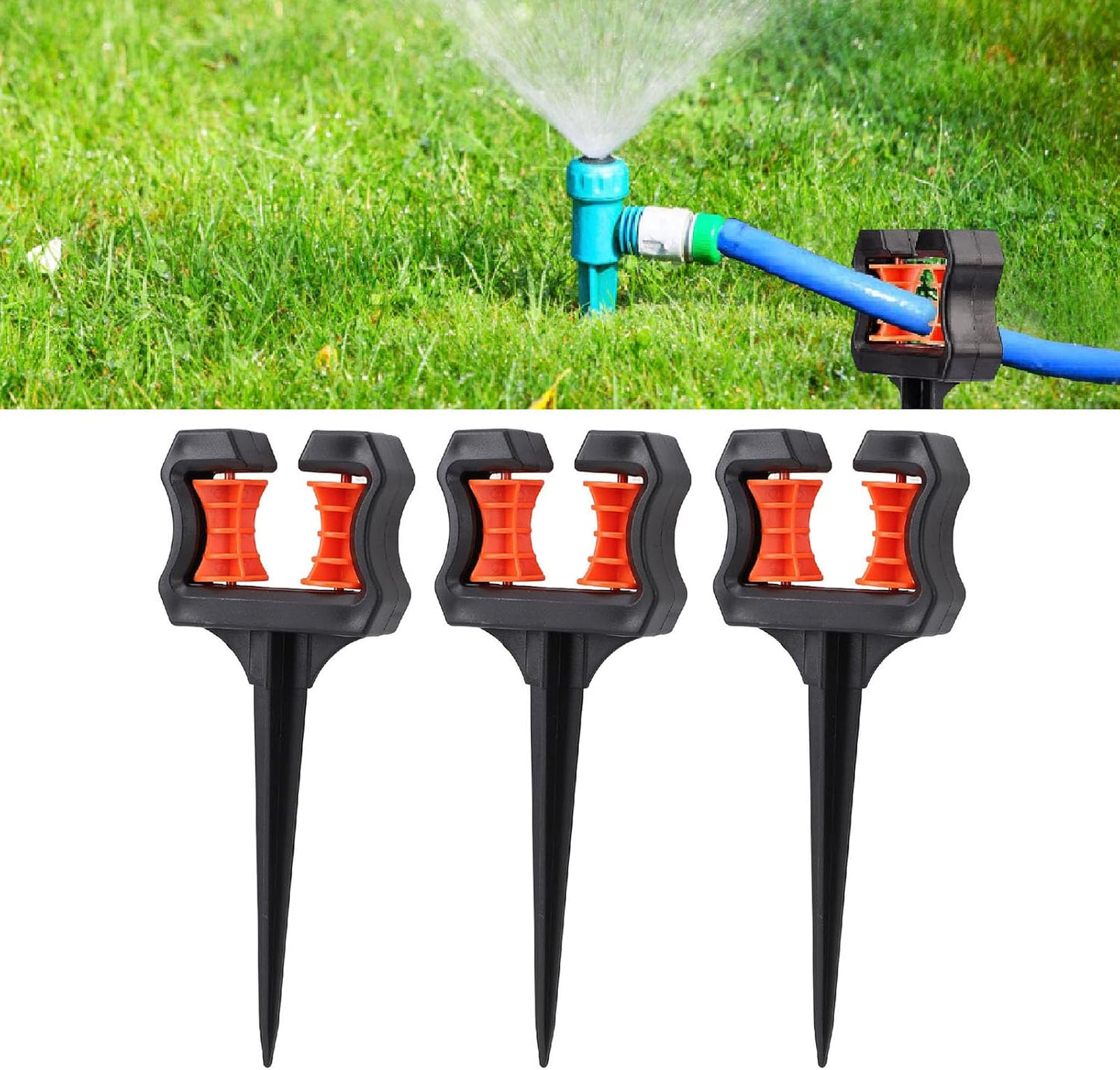 Garden Hose Guide Spike, 10 Inch 3 Pack Rustproof ABS Hose Holder Stake with Guard Roller for Yard Lawn Landscape Watering