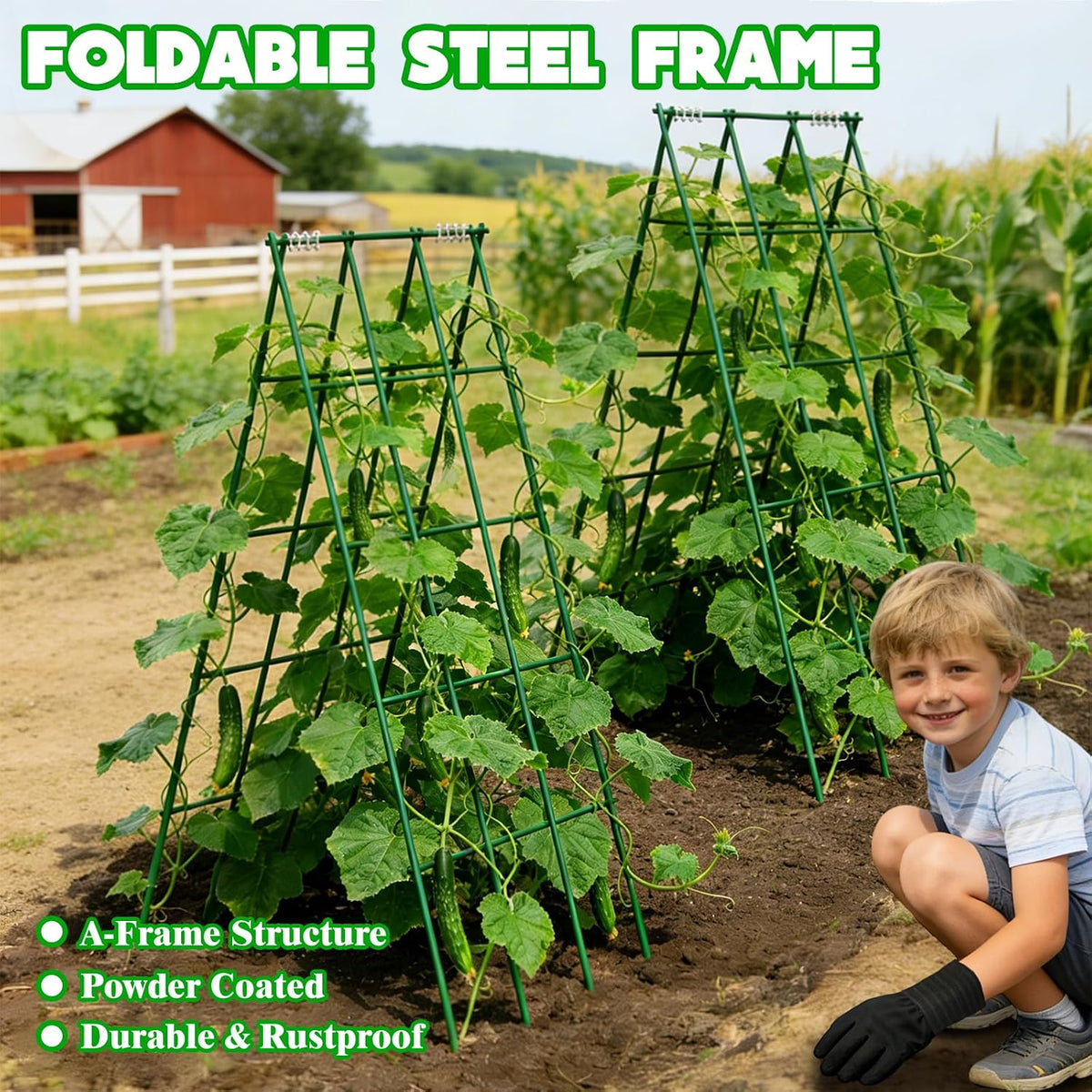Heavy Duty Cucumber Trellis,2 Pack,No AssemblyGarden Trellis for Climbing Plants Outdoor,Cucumber Trellis, A-Frame Vegetable Frame,Vegetables Peas Beans Squash Cucumber