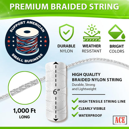 Bright White Twine String - #18 Strong Nylon String - 250 Ft Length - White String for Gardening, Nylon Twine for Plants