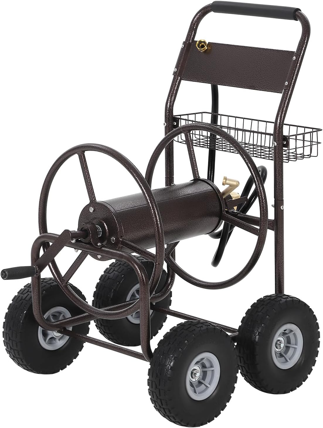 Hose Reel Cart, Hold Up to 300 ft of 5/8'' Hose, Garden Water Hose Cart with 4 Wheels, Freestanding Water Hose Reels with Storage Basket, Powder-Coated Steel Outdoor Planting for Garden, Yard, Lawn