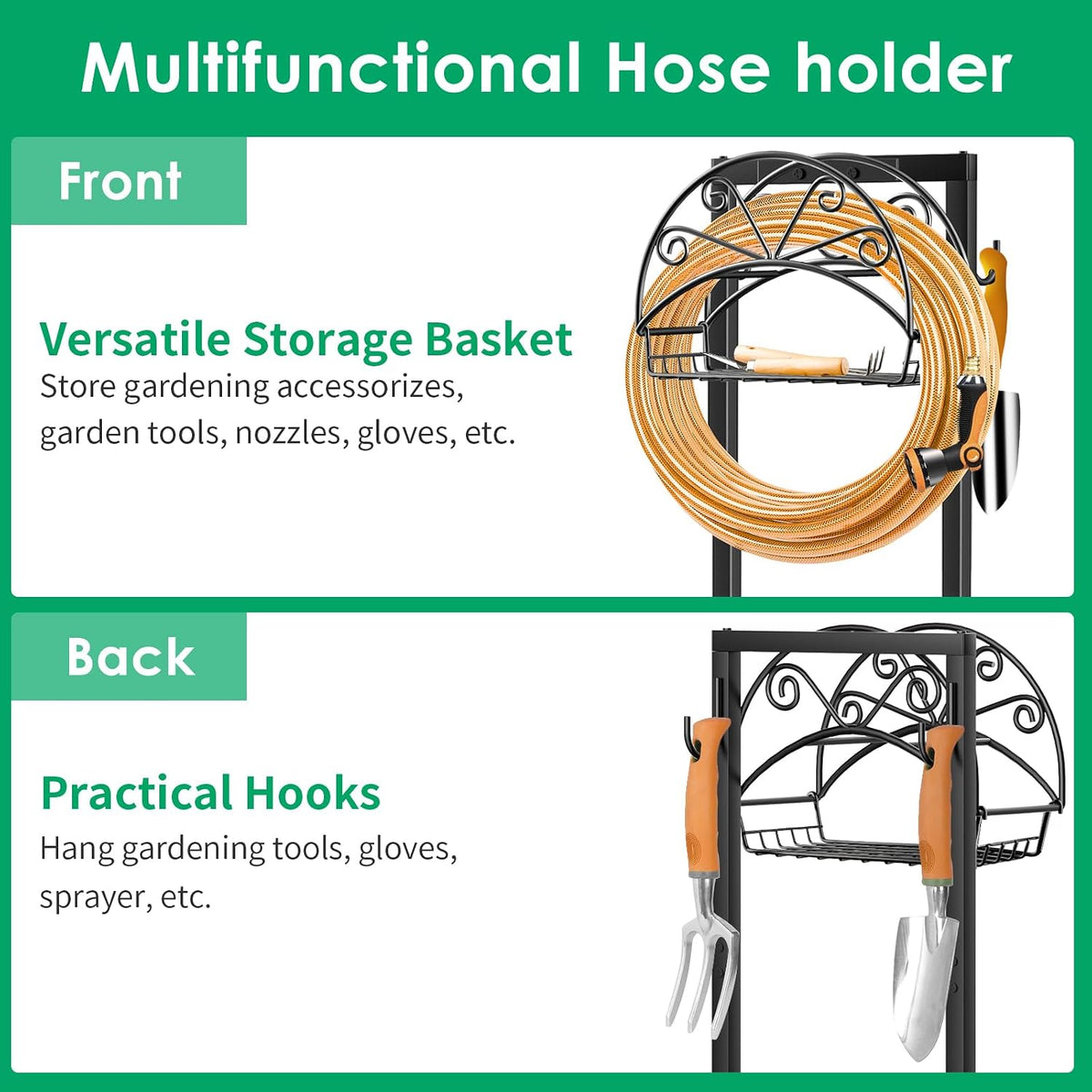Garden Hose Holder, 4 Spikes Water Hose Hanger for 160FT Hose