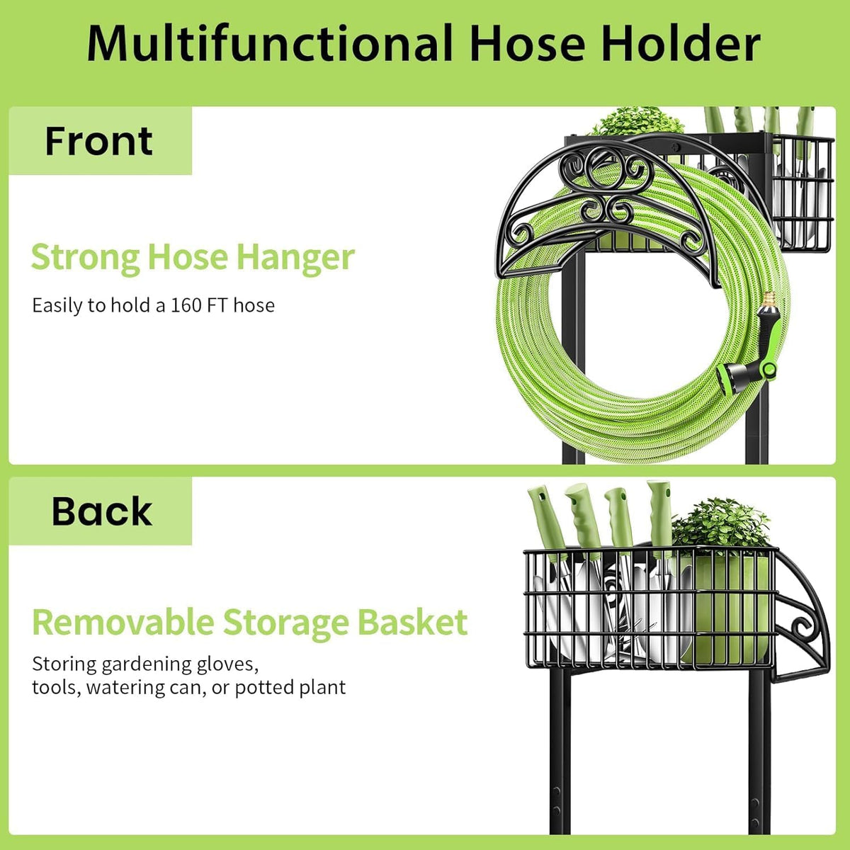 Garden Hose Holder, 4 Spikes Water Hose Hanger for 160FT Hose