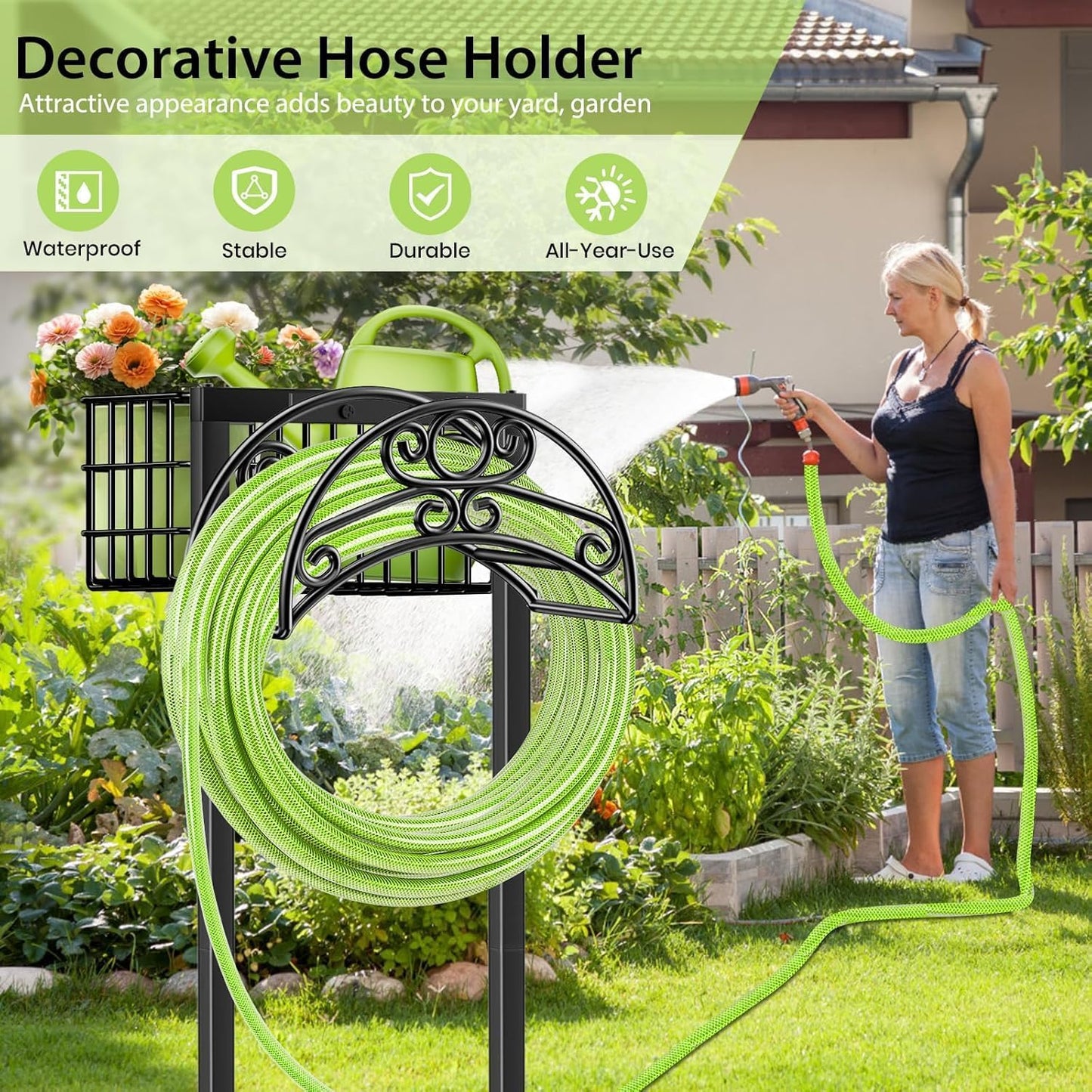 Garden Hose Holder, 4 Spikes Water Hose Hanger for 160FT Hose