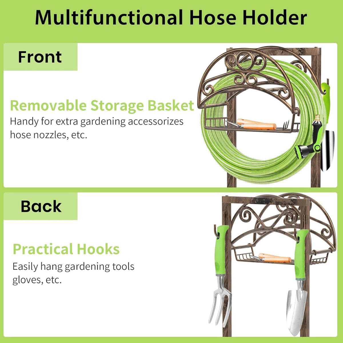 Garden Hose Holder, 4 Spikes Water Hose Hanger for 160FT Hose