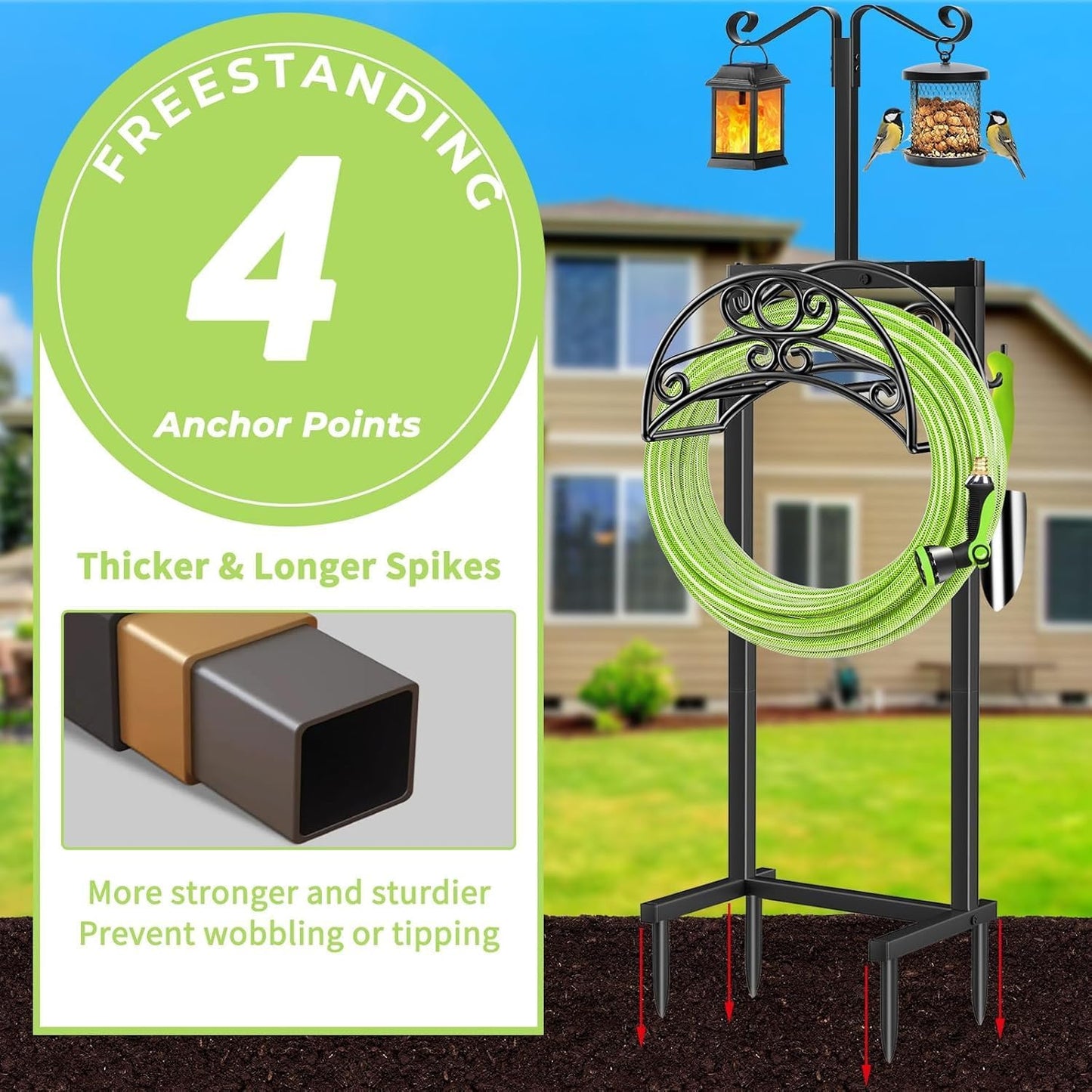 Garden Hose Holder, 4 Spikes Water Hose Hanger for 160FT Hose