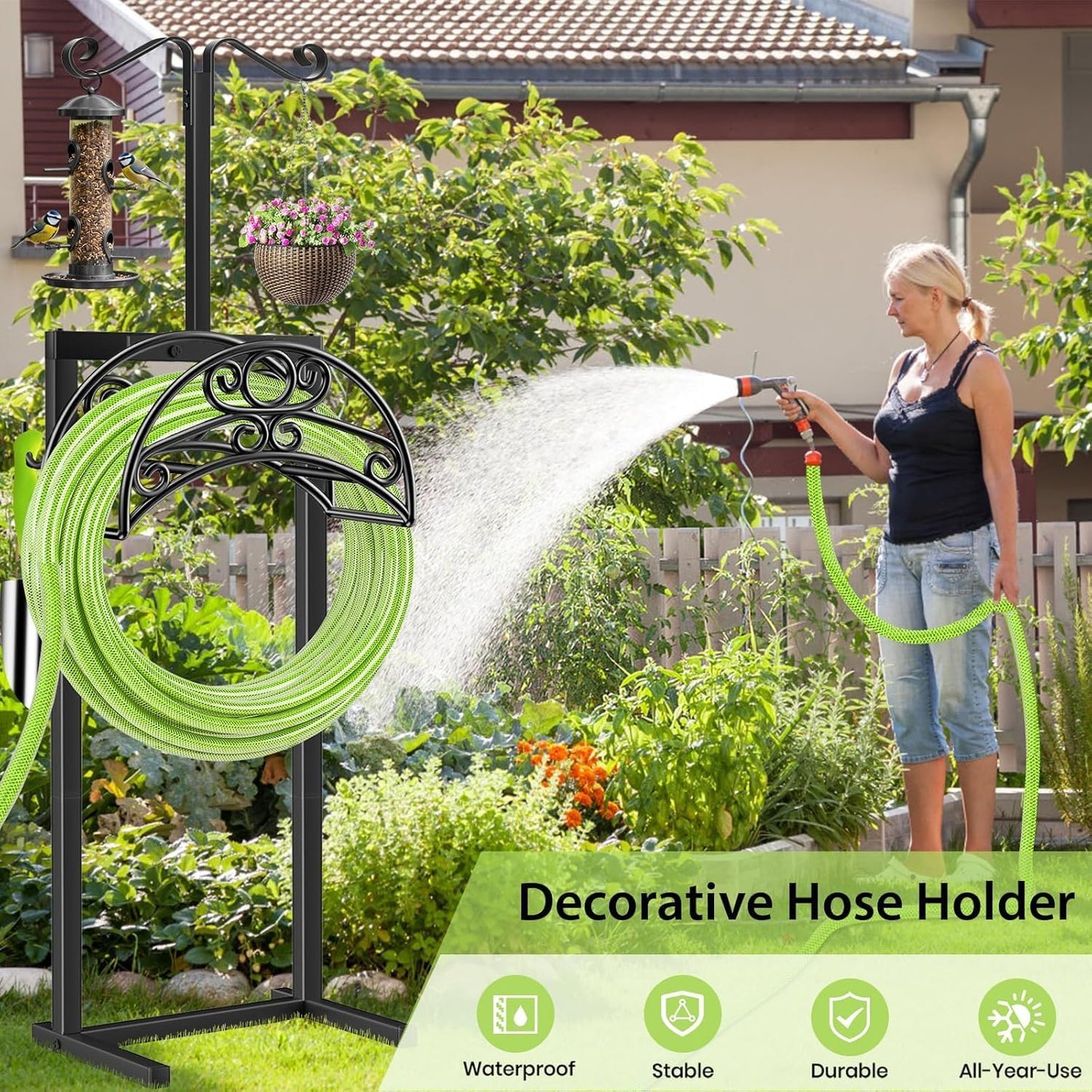 Garden Hose Holder, 4 Spikes Water Hose Hanger for 160FT Hose