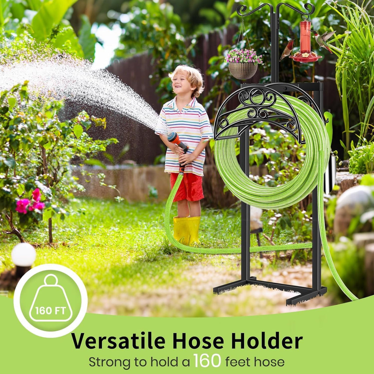 Garden Hose Holder, 4 Spikes Water Hose Hanger for 160FT Hose
