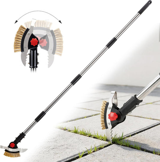 3-in-1 Heavy Duty Crack Weeder Tool, 59" Adjustable Long Handle, Stainless Steel Crevice Weed Puller and Moss Remover for Driveway, Patio, Sidewalk, Pavers and Deck Cracks