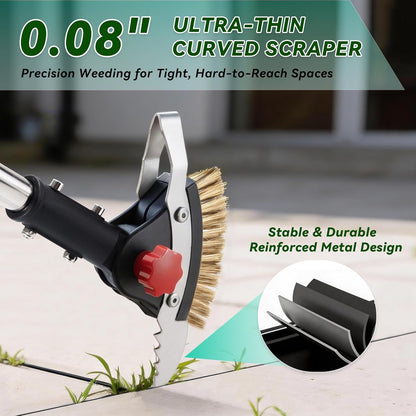 3-in-1 Heavy Duty Crack Weeder Tool, 59" Adjustable Long Handle, Stainless Steel Crevice Weed Puller and Moss Remover for Driveway, Patio, Sidewalk, Pavers and Deck Cracks