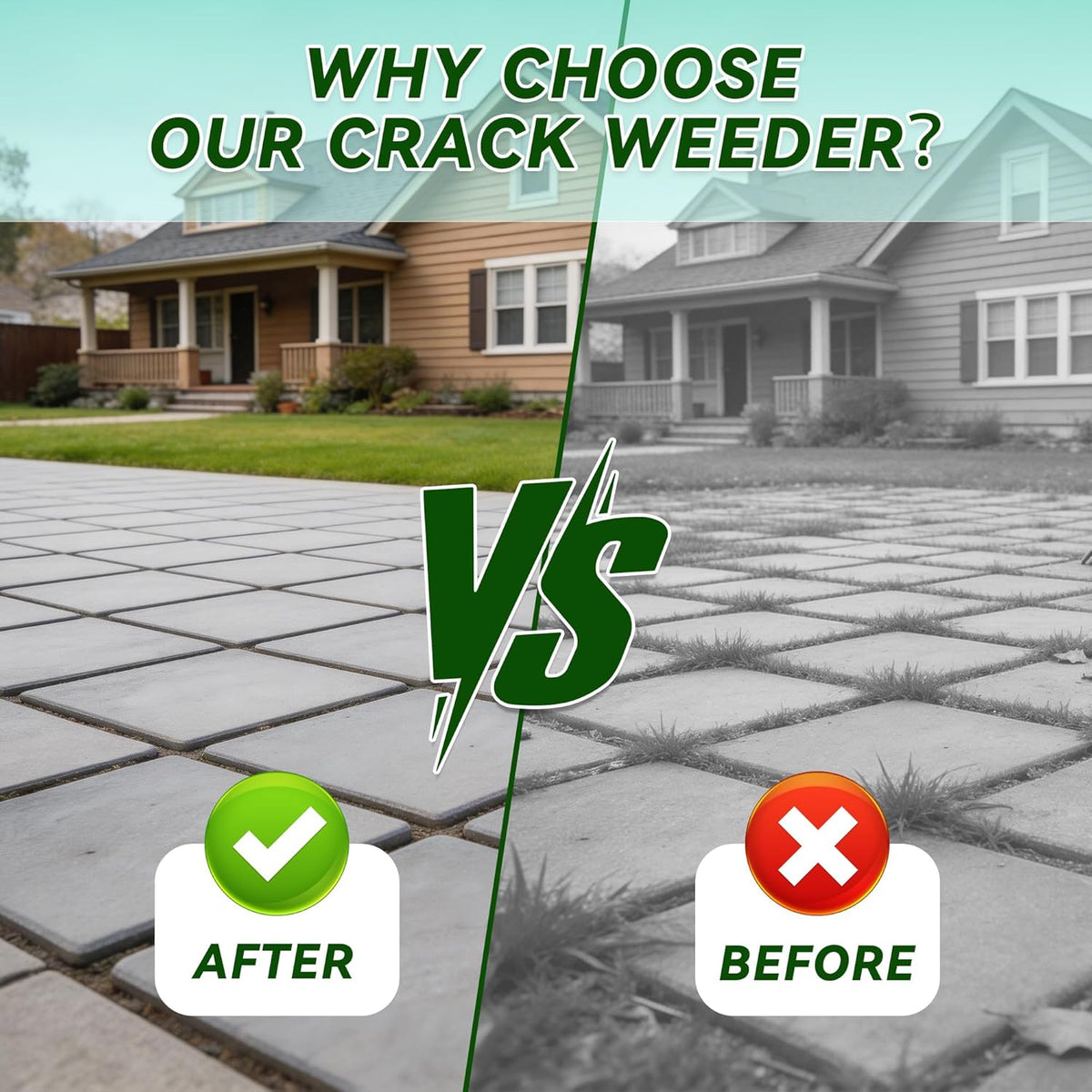3-in-1 Heavy Duty Crack Weeder Tool, 59" Adjustable Long Handle, Stainless Steel Crevice Weed Puller and Moss Remover for Driveway, Patio, Sidewalk, Pavers and Deck Cracks