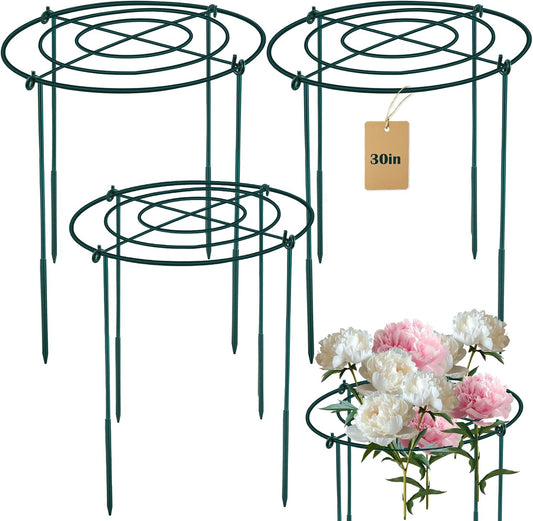 3Set Metal Peony Grid Cages, 30"H X 13"D Large Flower Support Cages Grow Through Hoop Ring Peony Stakes Garden Plant Support Rings Heavy Duty Plant Braces Peonies Structure for Outdoor Plants Blossoms