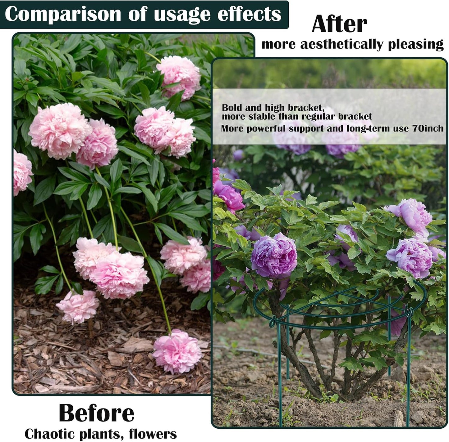 3Set Metal Peony Grid Cages, 30"H X 13"D Large Flower Support Cages Grow Through Hoop Ring Peony Stakes Garden Plant Support Rings Heavy Duty Plant Braces Peonies Structure for Outdoor Plants Blossoms