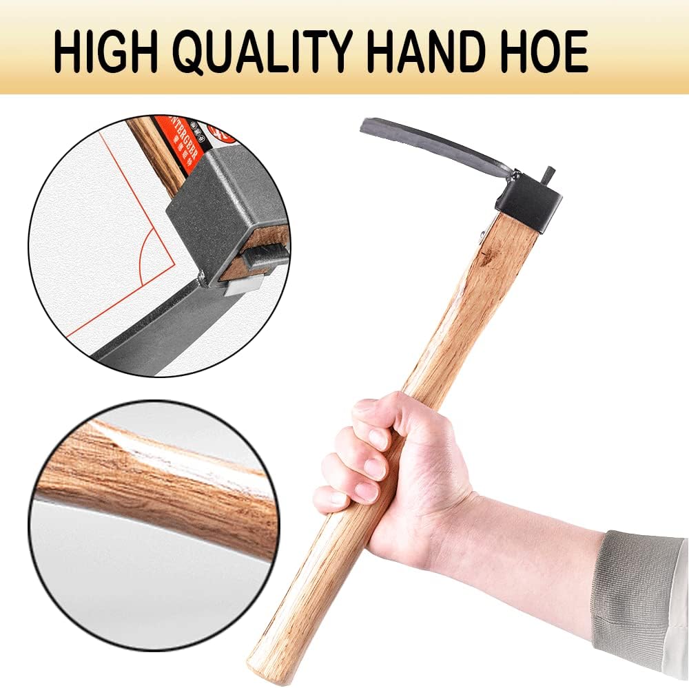 Garden Hoe,Garden Tools Digging Hoe and Rake, Hand Hoe with Wooden Handle for Loosening Soil and Weeding (Hoe)