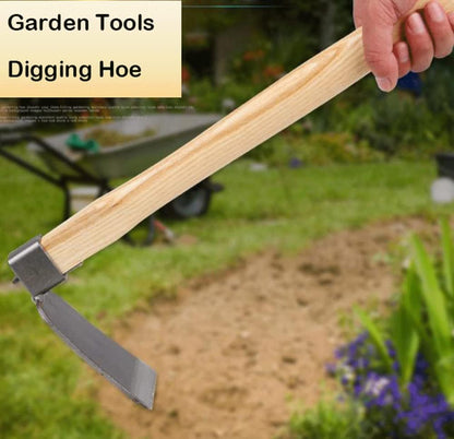 Garden Hoe,Garden Tools Digging Hoe and Rake, Hand Hoe with Wooden Handle for Loosening Soil and Weeding (Hoe)