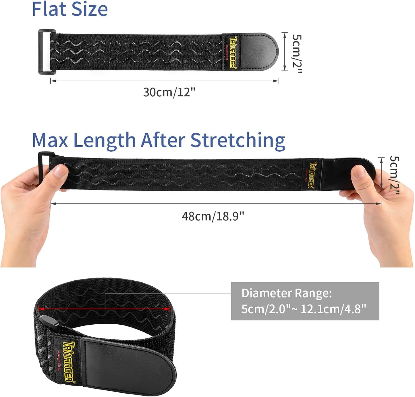 Elastic Cinch Straps with Anti-Slip Strips, 18'' x 2'' (4 Pack)