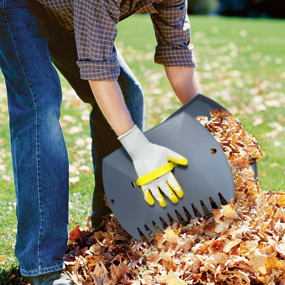 Leaf Scoops Hand Rake, Lightweight Leaf Grabber,Grey Leaf Collector, Leaf Picker Upper for Leaves, Grass, Lawn Clippings, Twigs or Debris (2 Pack)