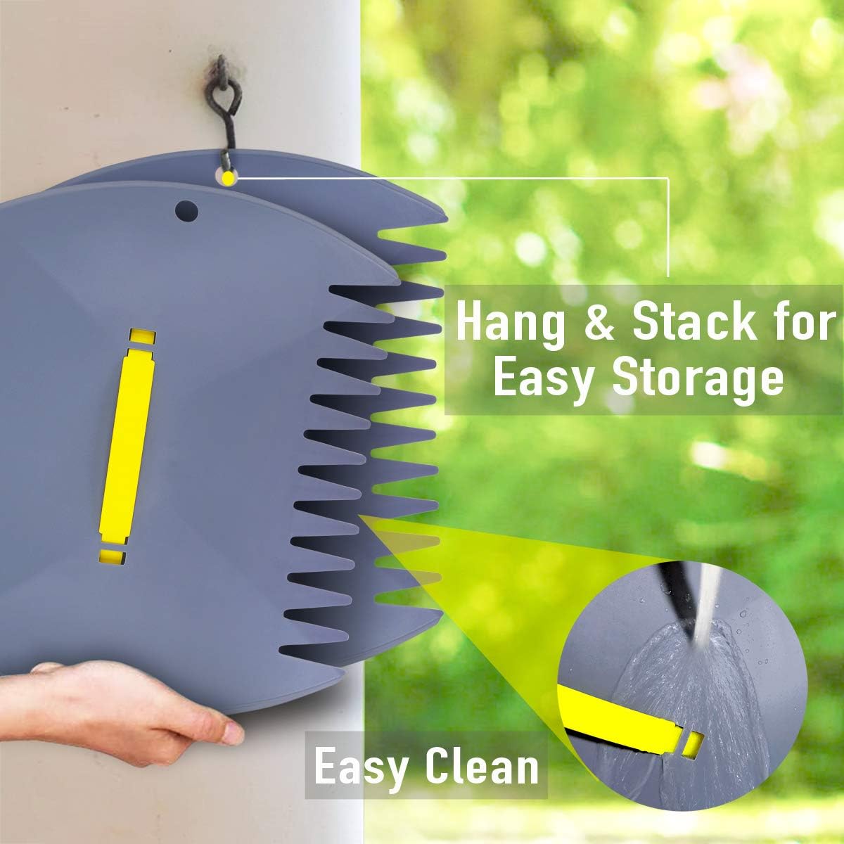 Leaf Scoops Hand Rake, Lightweight Leaf Grabber,Grey Leaf Collector, Leaf Picker Upper for Leaves, Grass, Lawn Clippings, Twigs or Debris (2 Pack)