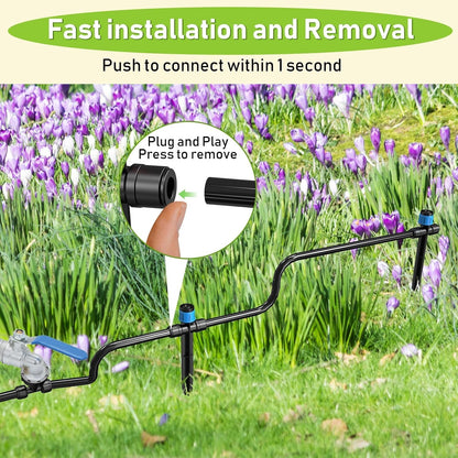 118FT Drip Irrigation System, Garden Watering System, Quick-Connect Drip Irrigation Kit for Lawn Raised Bed Greenhouse, Plant Watering System with 1/4'' Drip IrrigationTubing, Drip Emitters,Connectors
