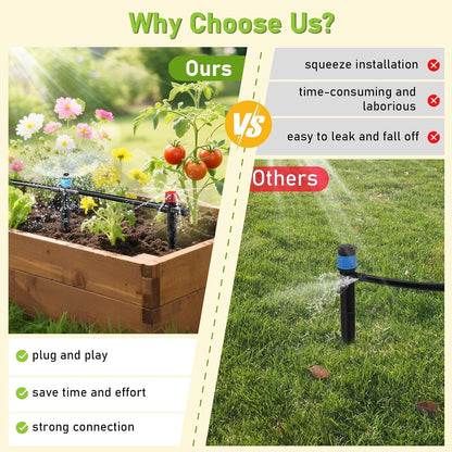 118FT Drip Irrigation System, Garden Watering System, Quick-Connect Drip Irrigation Kit for Lawn Raised Bed Greenhouse, Plant Watering System with 1/4'' Drip IrrigationTubing, Drip Emitters,Connectors