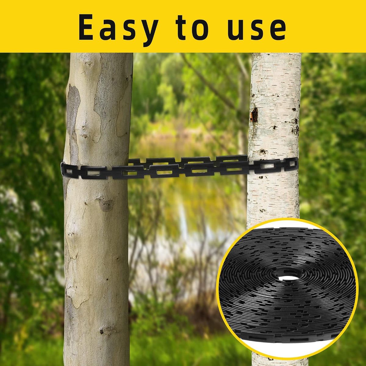 50 Ft Plastic Chain Lock Tree Tie, 1/2" Wide Adjustable Tree Support Straps
