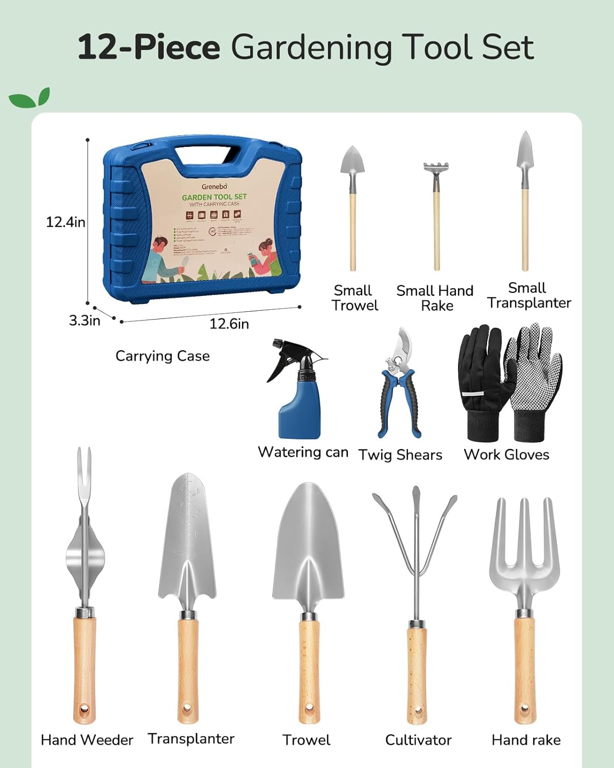 12-Piece Gardening Tool Set, Heavy-Duty Garden Tools for Women