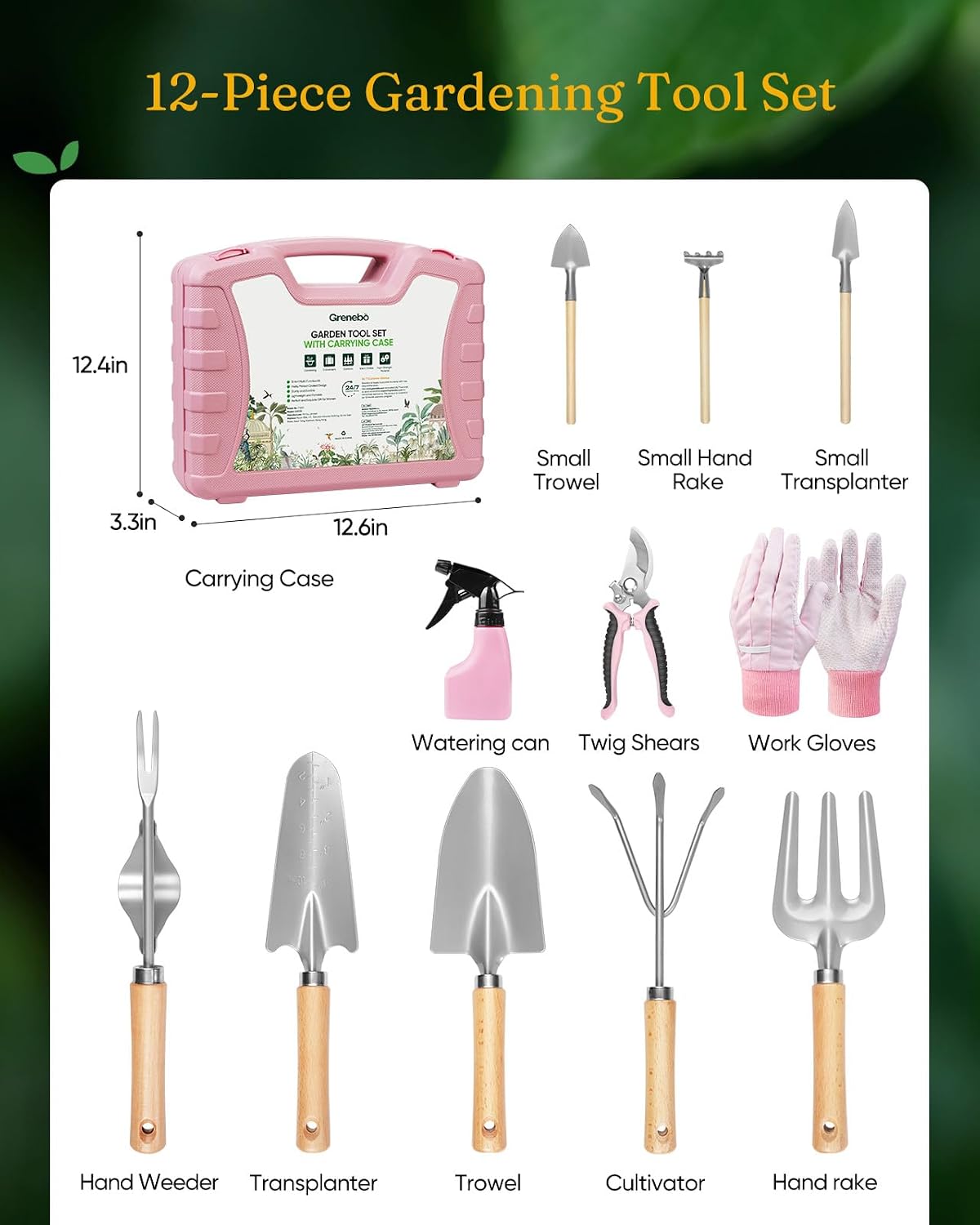12-Piece Gardening Tool Set, Heavy-Duty Garden Tools for Women