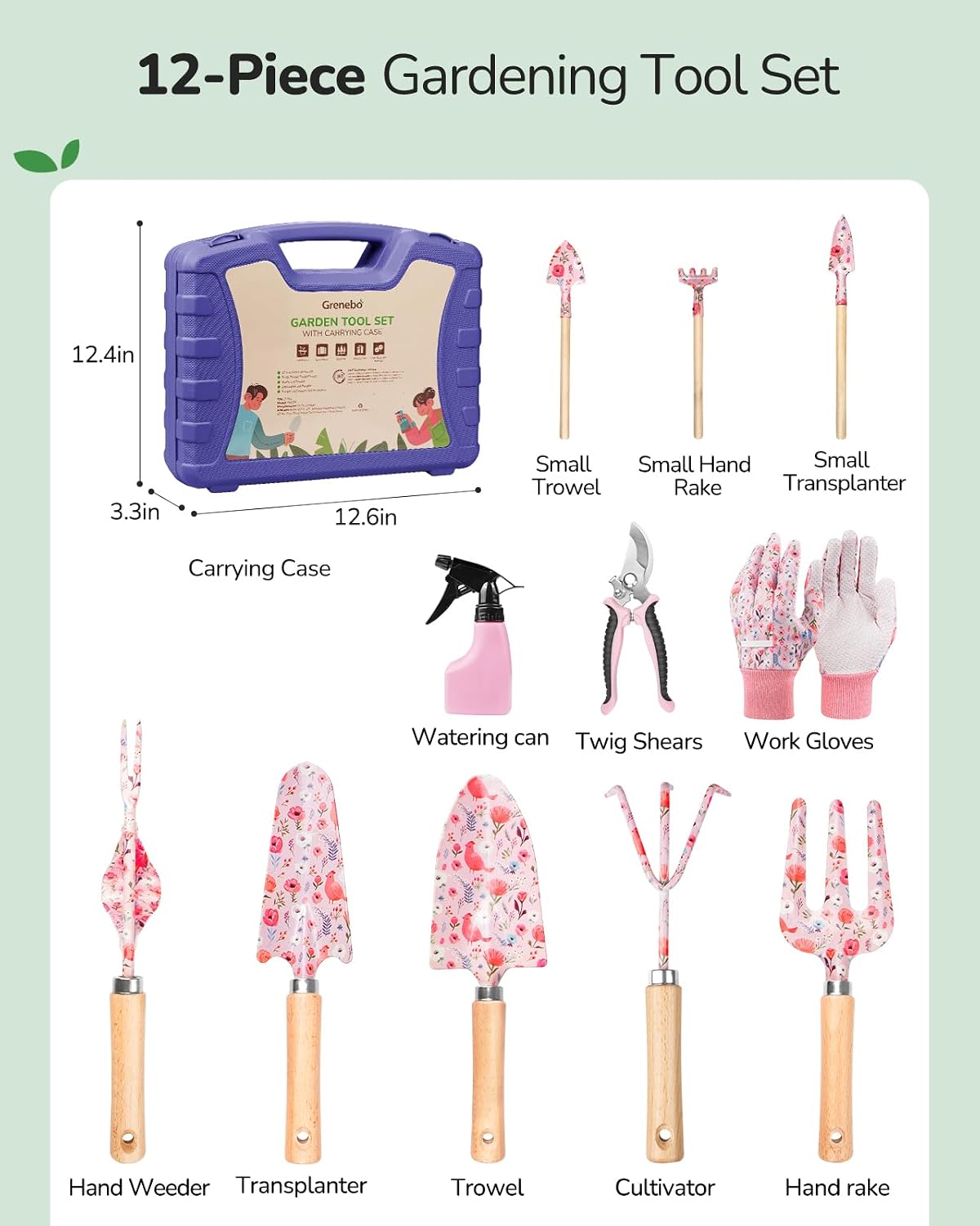 12-Piece Gardening Tool Set, Heavy-Duty Garden Tools for Women