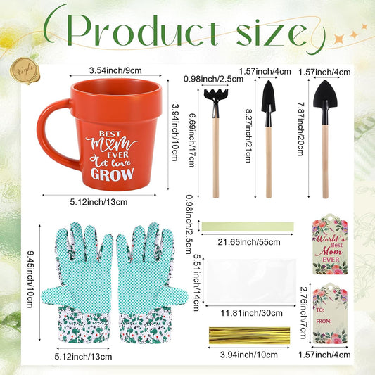 Gardening Gifts for Women Plant Coffee Mug Gardening Tools Kit with Hand Fork Trowel Gloves Birthday Gift Spring Stuffers White Elephant Gifts for Adults Mom Plant Lovers Women