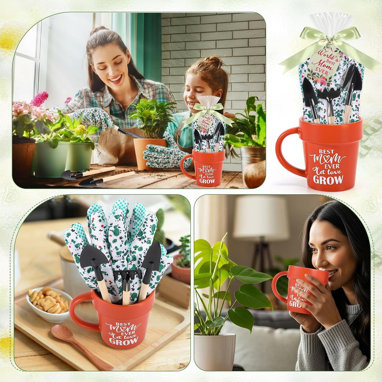Gardening Gifts for Women Plant Coffee Mug Gardening Tools Kit with Hand Fork Trowel Gloves Birthday Gift Spring Stuffers White Elephant Gifts for Adults Mom Plant Lovers Women