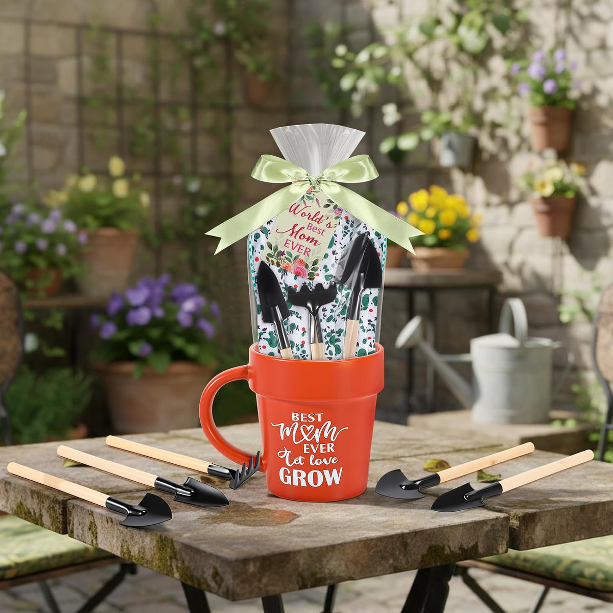 Gardening Gifts for Women Plant Coffee Mug Gardening Tools Kit with Hand Fork Trowel Gloves Birthday Gift Spring Stuffers White Elephant Gifts for Adults Mom Plant Lovers Women