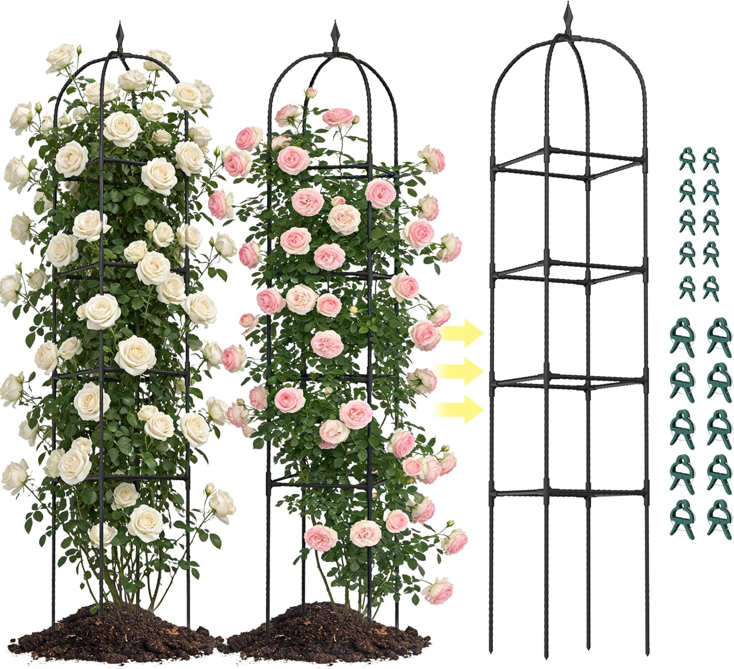 2 Pack 70.87" Garden Obelisk Trellis for Climbing Plants, Pyramid Design for Roses, Clematis, Jasmine, and Vegetable Vines, Indoor & Outdoor Use, Black