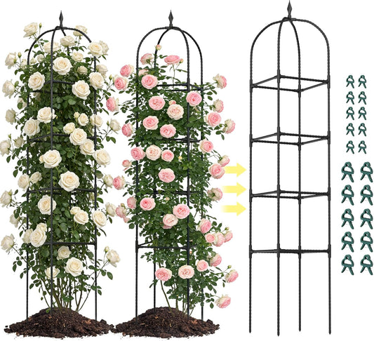 2 Pack 70.87" Garden Obelisk Trellis for Climbing Plants, Pyramid Design for Roses, Clematis, Jasmine, and Vegetable Vines, Indoor & Outdoor Use, Black