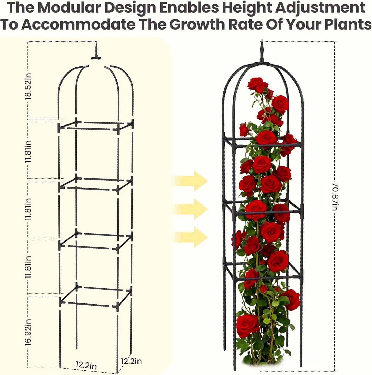 2 Pack 70.87" Garden Obelisk Trellis for Climbing Plants, Pyramid Design for Roses, Clematis, Jasmine, and Vegetable Vines, Indoor & Outdoor Use, Black
