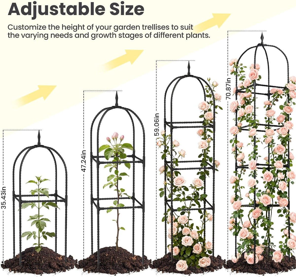 2 Pack 70.87" Garden Obelisk Trellis for Climbing Plants, Pyramid Design for Roses, Clematis, Jasmine, and Vegetable Vines, Indoor & Outdoor Use, Black