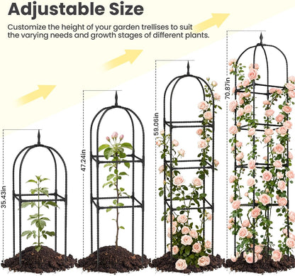 2 Pack 70.87" Garden Obelisk Trellis for Climbing Plants, Pyramid Design for Roses, Clematis, Jasmine, and Vegetable Vines, Indoor & Outdoor Use, Black