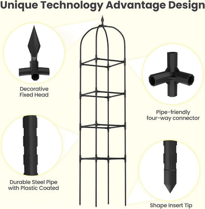 2 Pack 70.87" Garden Obelisk Trellis for Climbing Plants, Pyramid Design for Roses, Clematis, Jasmine, and Vegetable Vines, Indoor & Outdoor Use, Black