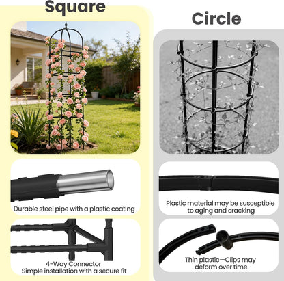 2 Pack 70.87" Garden Obelisk Trellis for Climbing Plants, Pyramid Design for Roses, Clematis, Jasmine, and Vegetable Vines, Indoor & Outdoor Use, Black