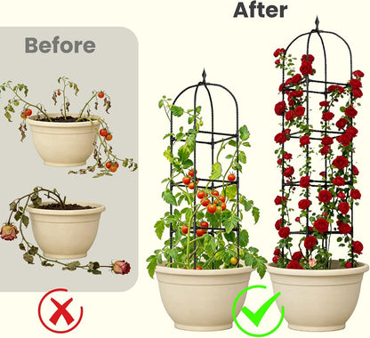 2 Pack 70.87" Garden Obelisk Trellis for Climbing Plants, Pyramid Design for Roses, Clematis, Jasmine, and Vegetable Vines, Indoor & Outdoor Use, Black