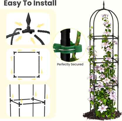 2 Pack 70.87" Garden Obelisk Trellis for Climbing Plants, Pyramid Design for Roses, Clematis, Jasmine, and Vegetable Vines, Indoor & Outdoor Use, Black