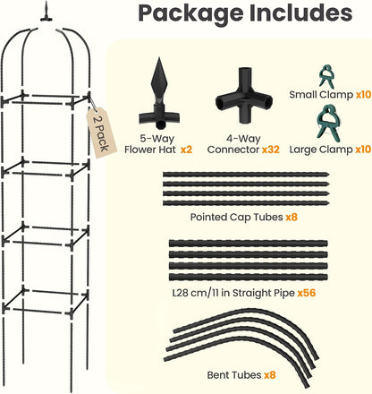 2 Pack 70.87" Garden Obelisk Trellis for Climbing Plants, Pyramid Design for Roses, Clematis, Jasmine, and Vegetable Vines, Indoor & Outdoor Use, Black