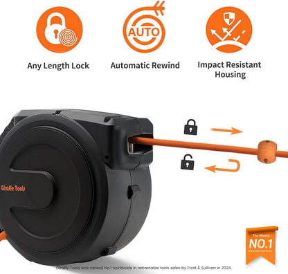 Retractable Air Hose Reel Enclosed with 3/8" x 50 ft, 300 PSI