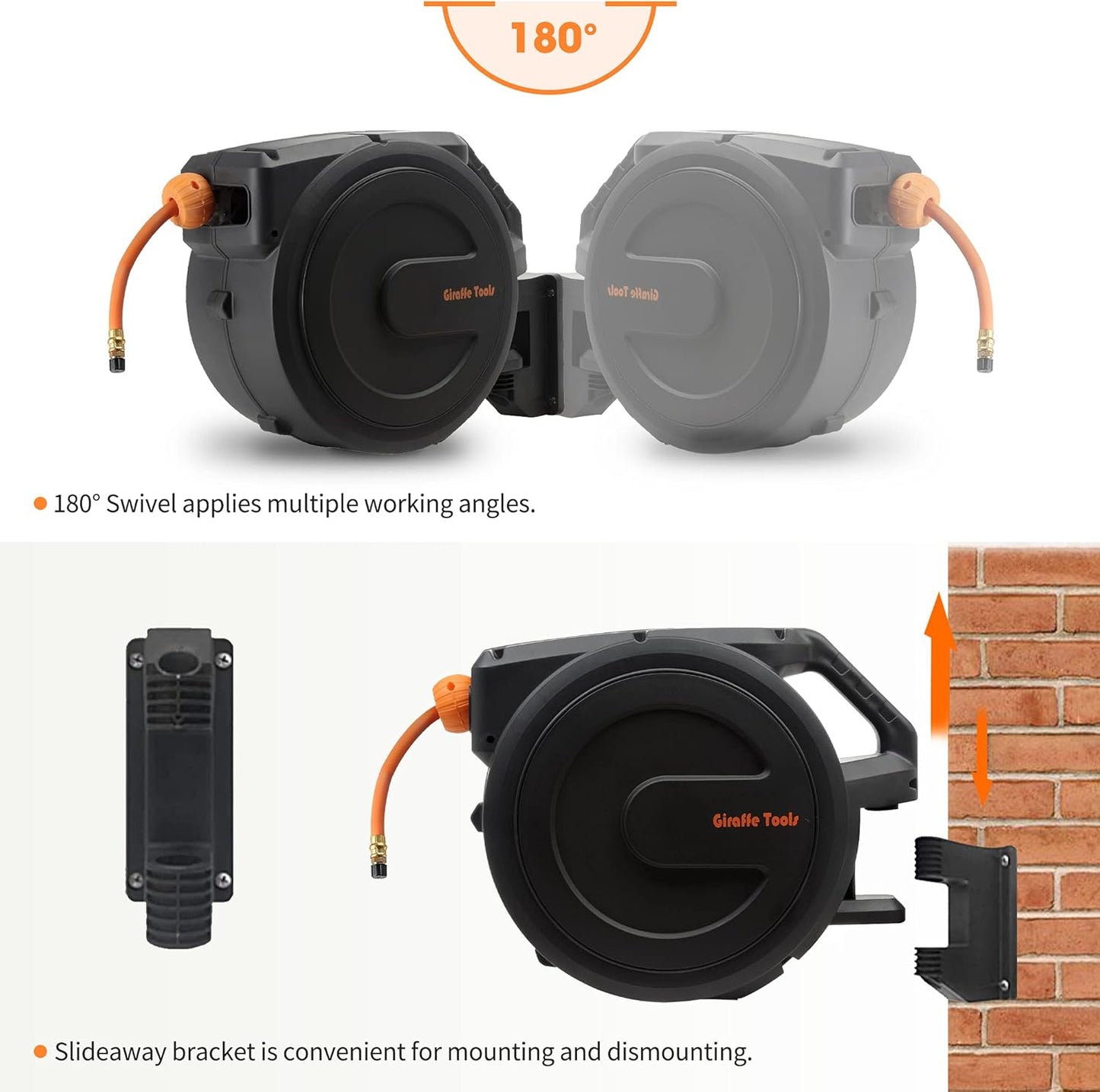 Retractable Air Hose Reel Enclosed with 3/8" x 50 ft, 300 PSI