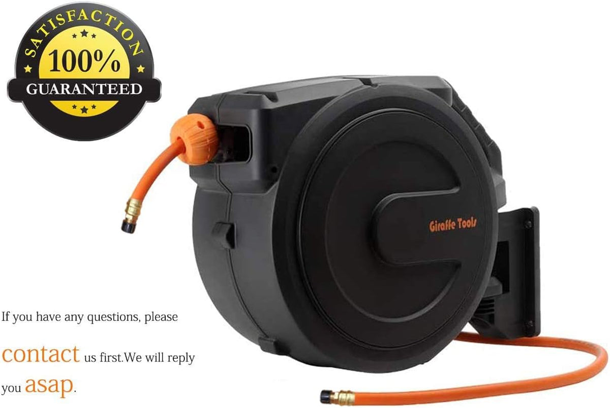 Retractable Air Hose Reel Enclosed with 3/8" x 50 ft, 300 PSI