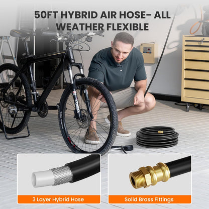 Retractable Air Hose Reel Enclosed with 3/8" x 50 ft, 300 PSI