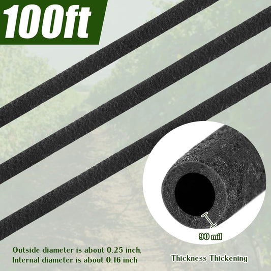 100 ft 1/4 in Irrigation Tubing Soaker Hose System, Rubber and PE Material, Porous Drip Line for Watering Hydroponics Vegetable Beds, Black