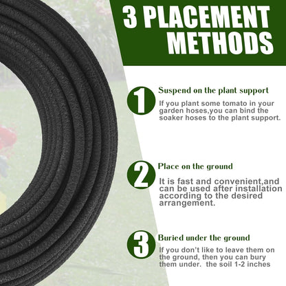 100 ft 1/4 in Irrigation Tubing Soaker Hose System, Rubber and PE Material, Porous Drip Line for Watering Hydroponics Vegetable Beds, Black