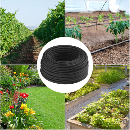 100 ft 1/4 in Irrigation Tubing Soaker Hose System, Rubber and PE Material, Porous Drip Line for Watering Hydroponics Vegetable Beds, Black